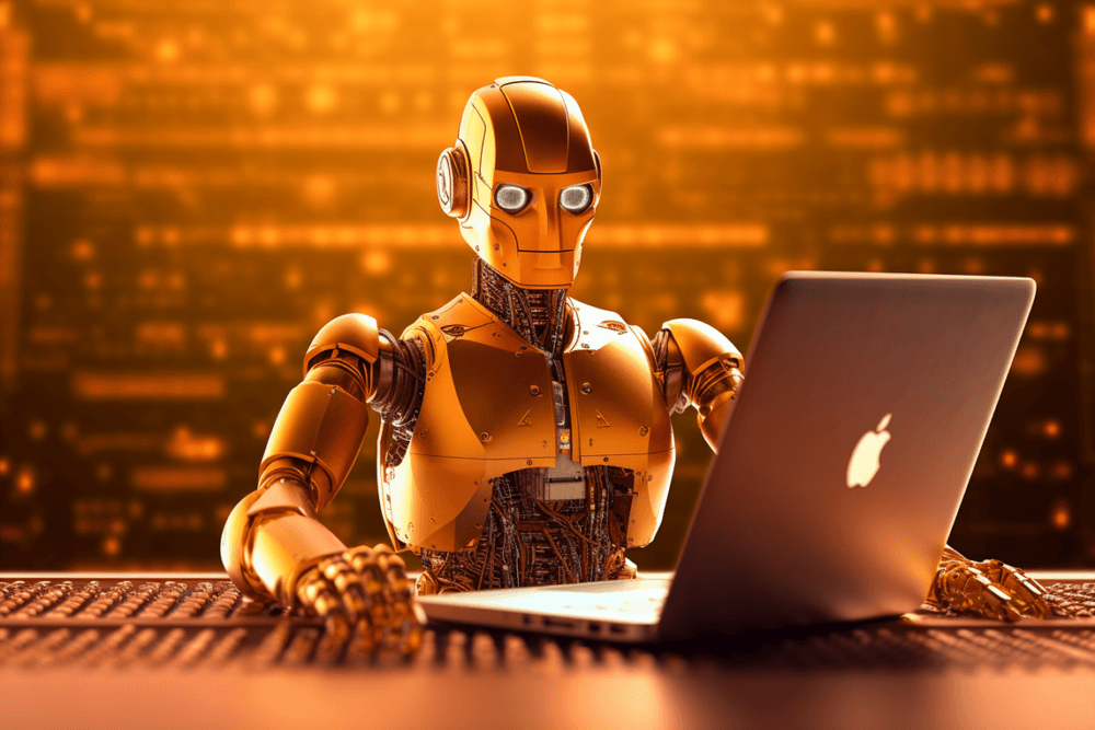 Robot AI machine at computer