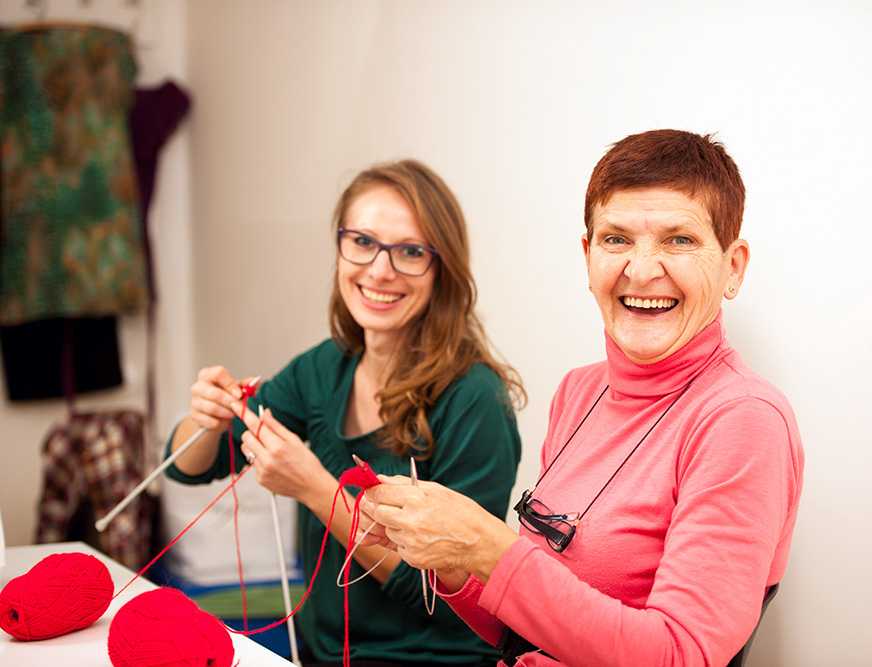 People Happy Knitting with Yarn